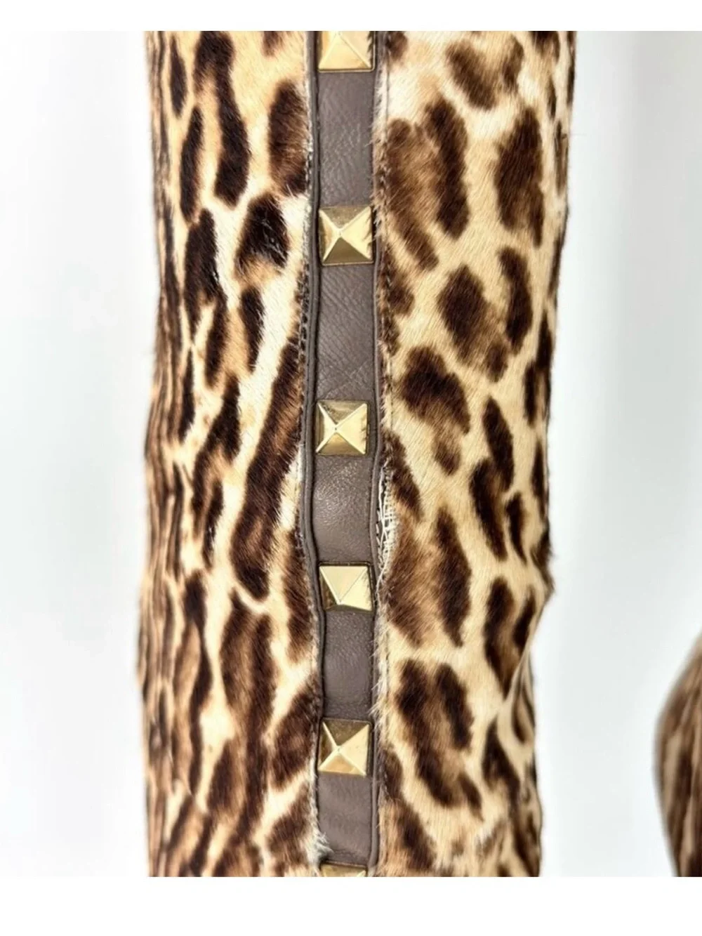 NEW Valentino Garavani Leopard-Print FUR Over-the-Knee Boots - Brown & Tan